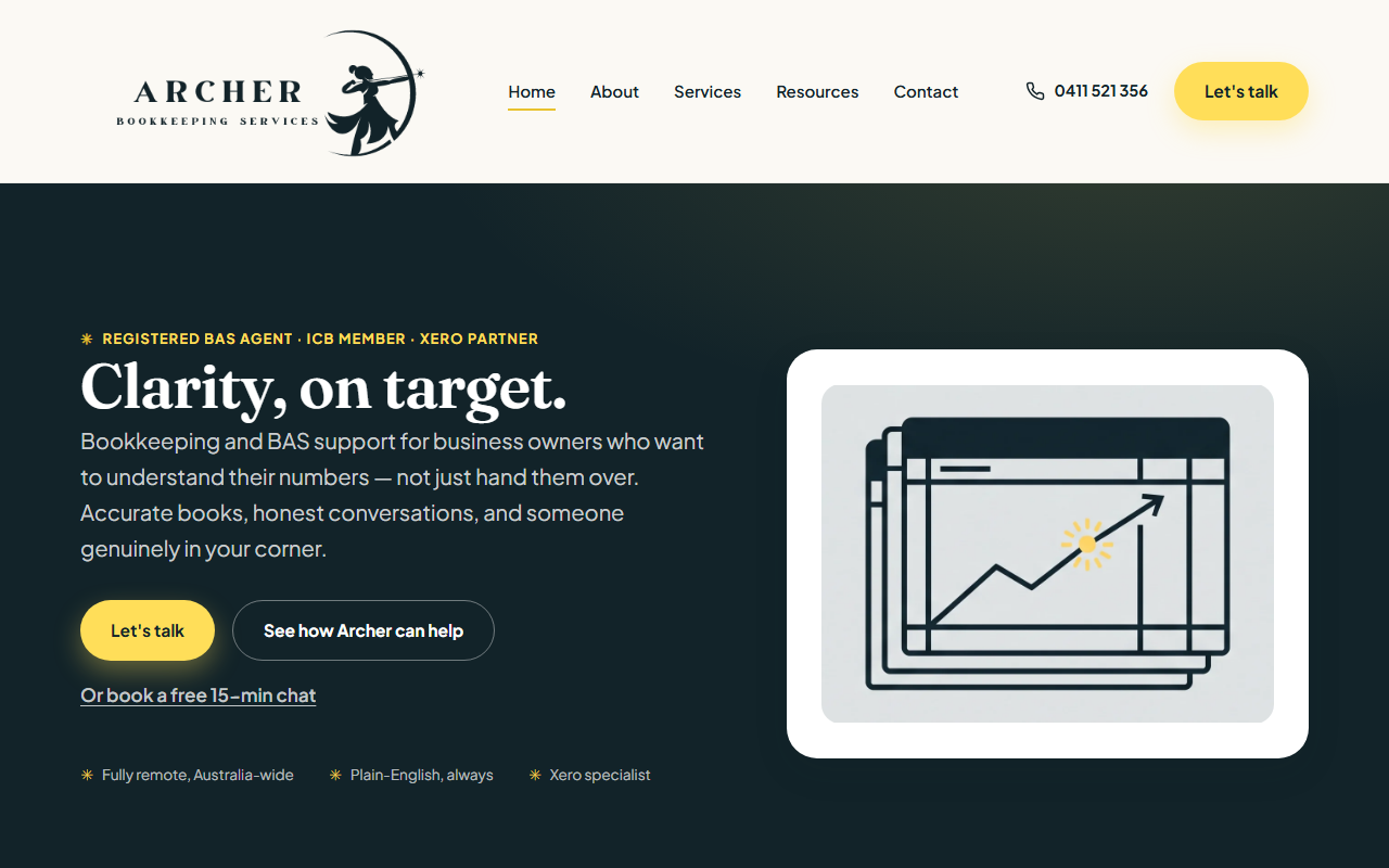 Archer Bookkeeping website homepage