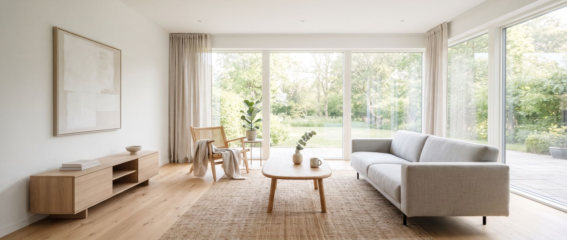Bright minimal living room, natural light